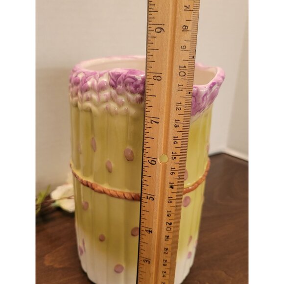 Ceramic Aparagus Stalks Pitcher Vase Tromp L'oeil Style Lavender & Greenish 8" - Picture 7 of 7